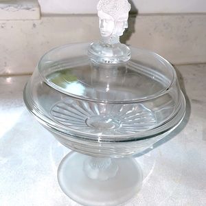 Duncan & Miller Glass Large Vintage 3 Face Covered Compote Dish